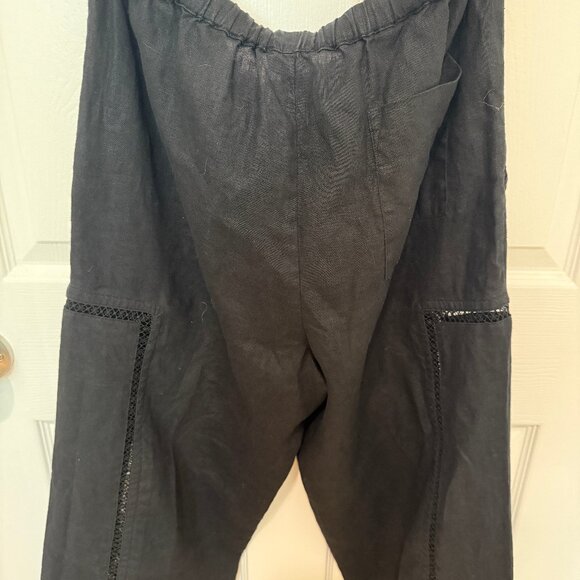 STAUD MACKENZIE BLACK WIDE LEG LINEN PANTS WITH LACE ACCENTS - Picture 13 of 14
